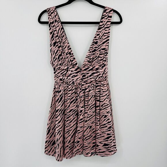 NBD Womens Dress Sz XSmall Pink Black Zebra Print Velvet Velour Deep V Neck Mini - Picture 5 of 9